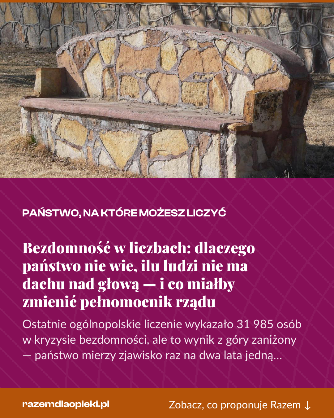 Grafika pionowa do udostępnienia: Bezdomność w liczbach: dlaczego państwo nie wie, ilu ludzi nie ma dachu nad głową — i co miałby zmienić pełnomocnik rządu