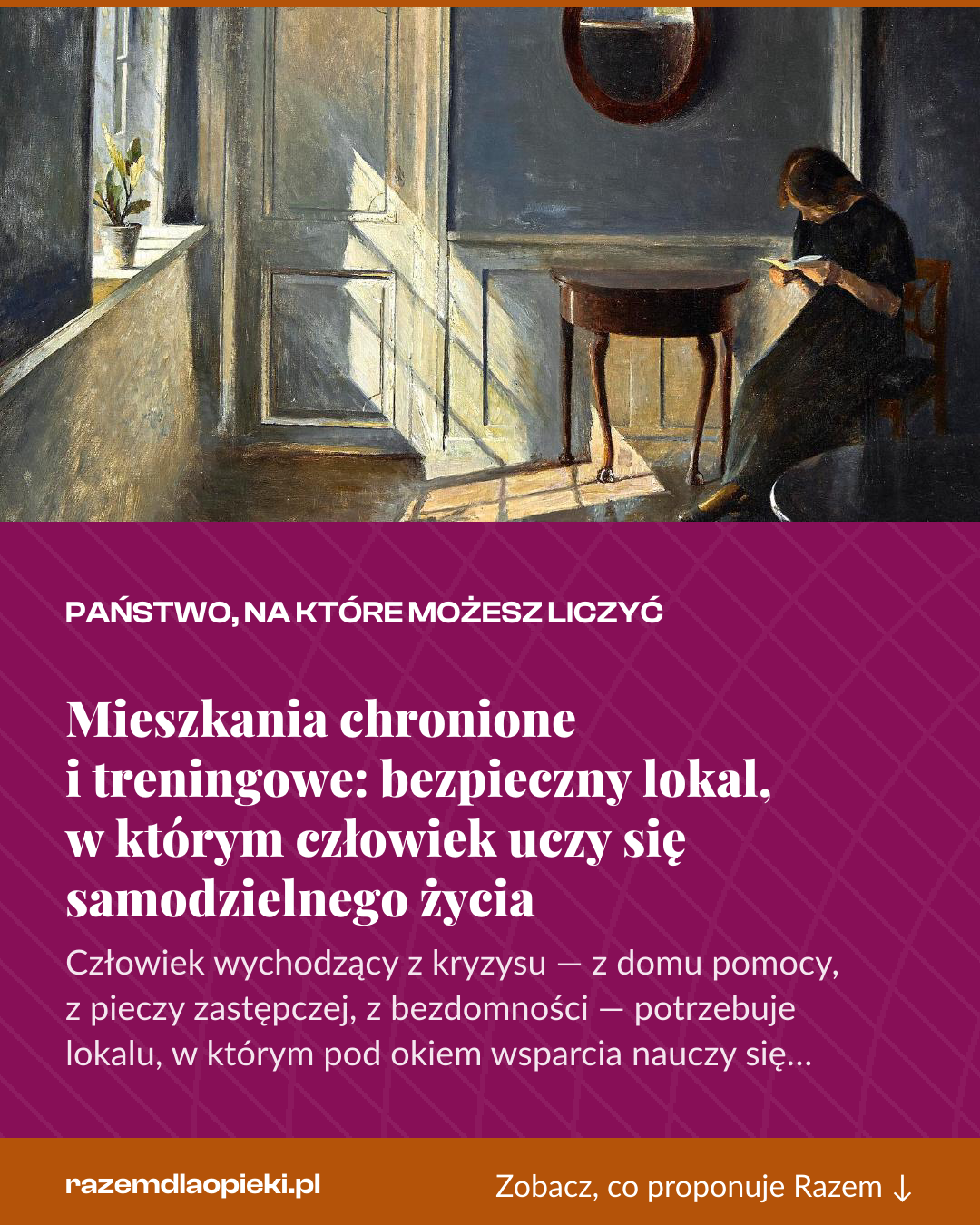 Grafika pionowa do udostępnienia: Mieszkania chronione i treningowe: bezpieczny lokal, w którym człowiek uczy się samodzielnego życia