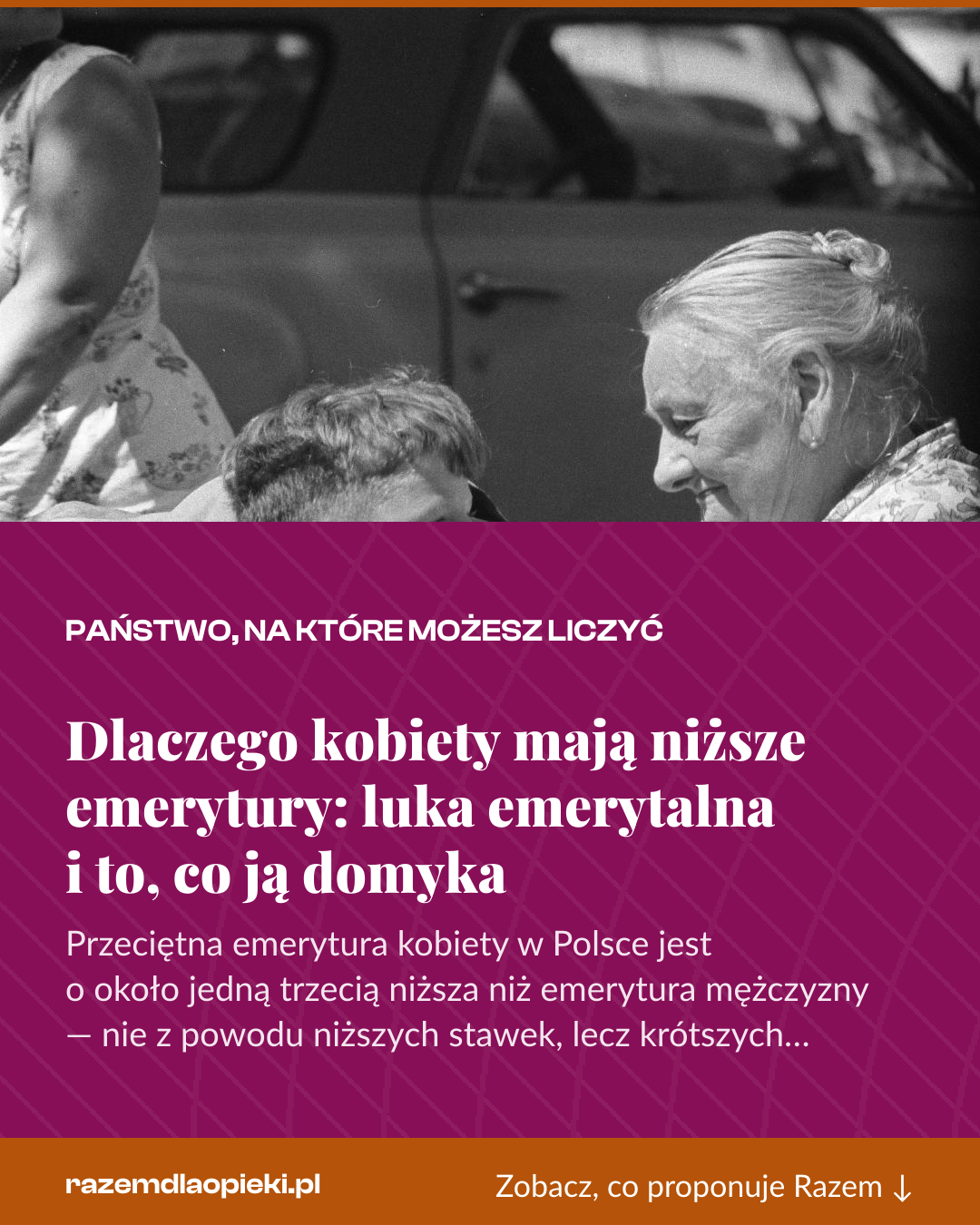 Grafika pionowa do udostępnienia: Dlaczego kobiety mają niższe emerytury: luka emerytalna i to, co ją domyka