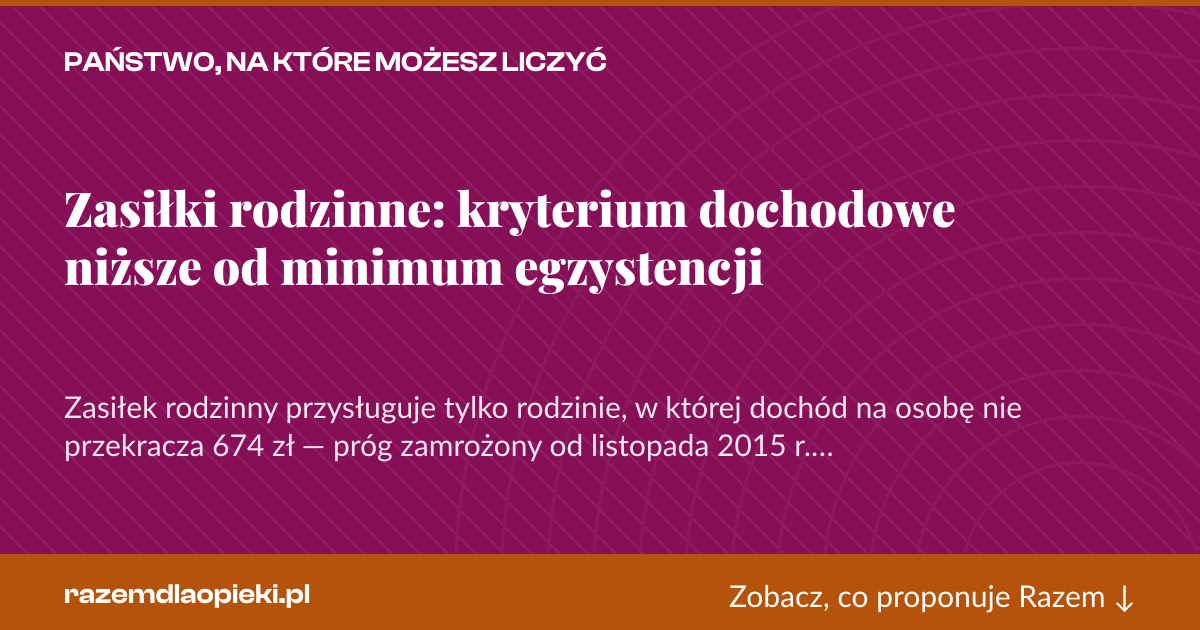 Karta social do udostępnienia: Zasiłki rodzinne: kryterium dochodowe niższe od minimum egzystencji