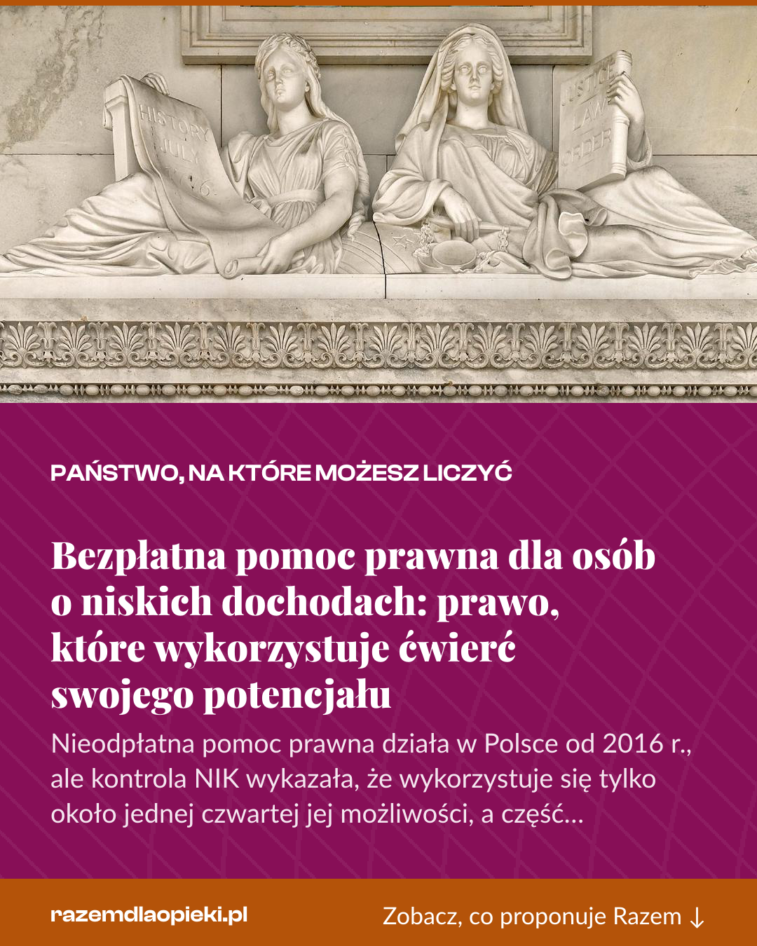 Grafika pionowa do udostępnienia: Bezpłatna pomoc prawna dla osób o niskich dochodach: prawo, które wykorzystuje ćwierć swojego potencjału
