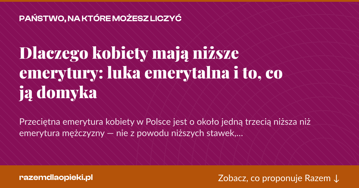 Karta social do udostępnienia: Dlaczego kobiety mają niższe emerytury: luka emerytalna i to, co ją domyka